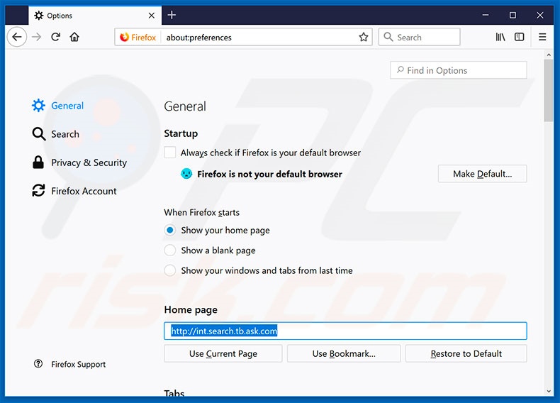Verwijder search.tb.ask.com als startpagina in Mozilla Firefox