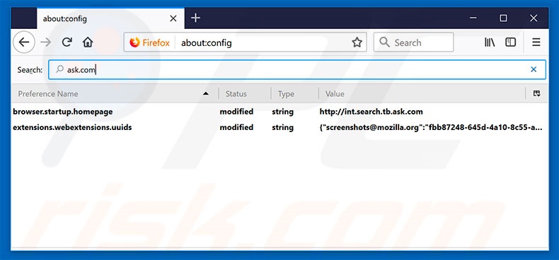 Verwijder search.tb.ask.com als Mozilla Firefox standaard zoekmachine