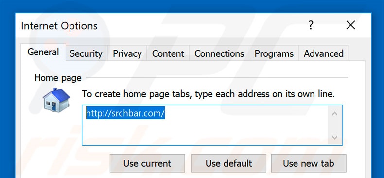 Verwijdering srchbar.com uit Internet Explorer startpagina