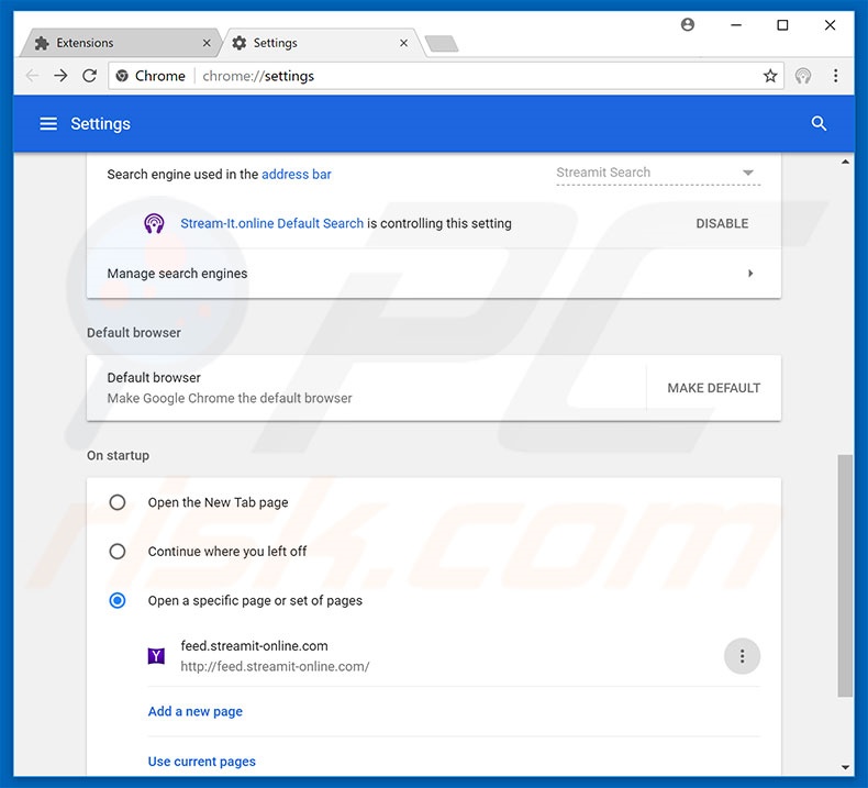 Verwijder feed.streamit-online.com als startpagina in Google Chrome 