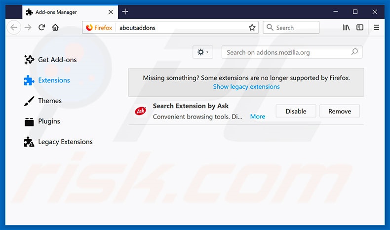 Verwijder frauduleuze extensies uit Mozilla Firefox stap 2
