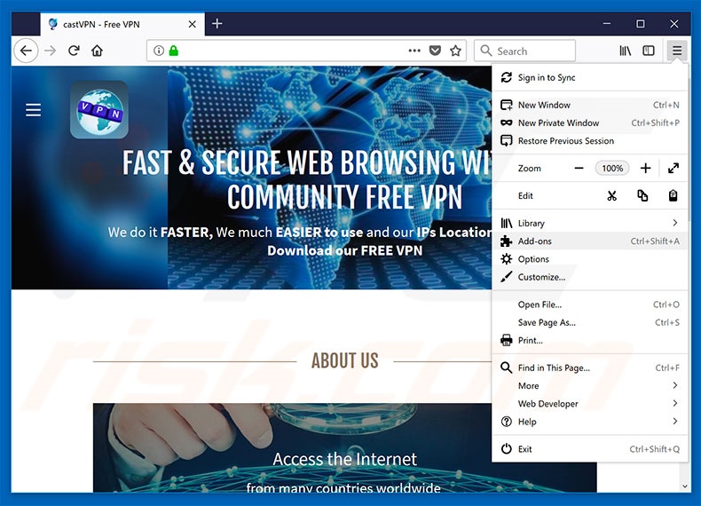 Verwijder de CastVPN advertenties uit Mozilla Firefox stap 1