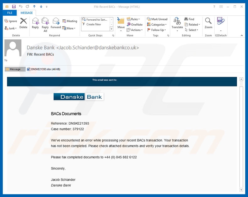 Danske Bank E-mail Virus malware