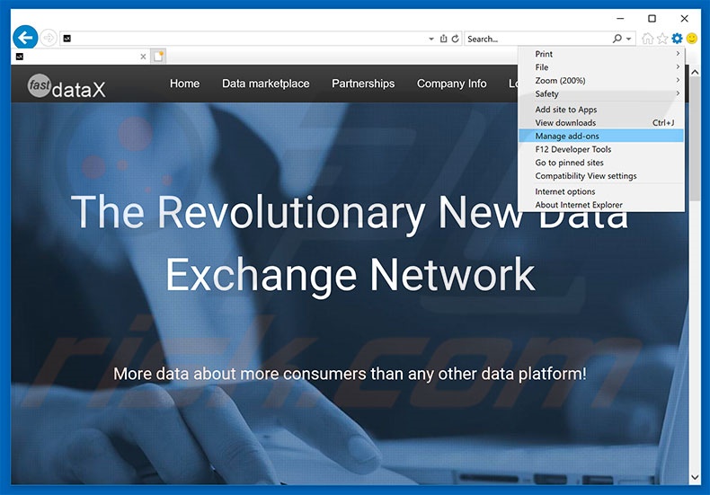 Verwijder de FastDataX advertenties uit Internet Explorer stap 1