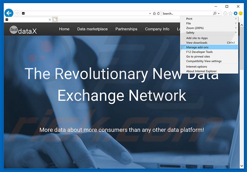 Verwijder de FastDataX advertenties uit Internet Explorer stap 1
