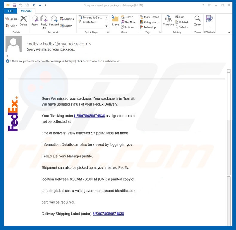 FedEx Package e-mail SPAM malware