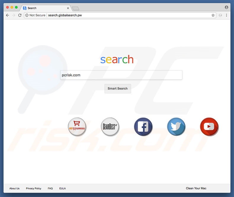search.globalsearch.pw browserkaper op een Mac computer