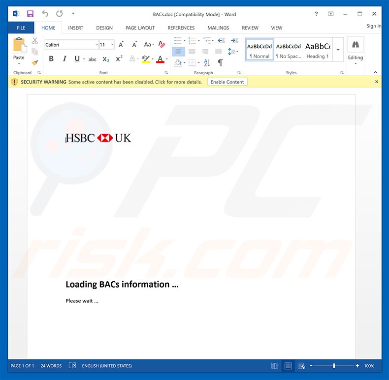 Kwaadaardige bijlage verspreid door de HSBC Email Virus spamcampagne