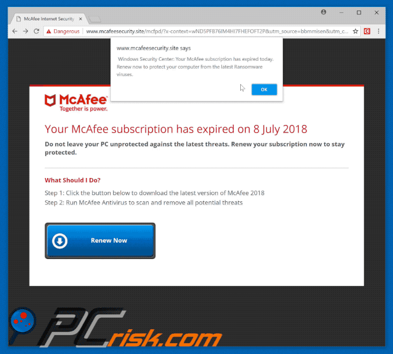 Your McAfee Subscription Has Expired scam gif