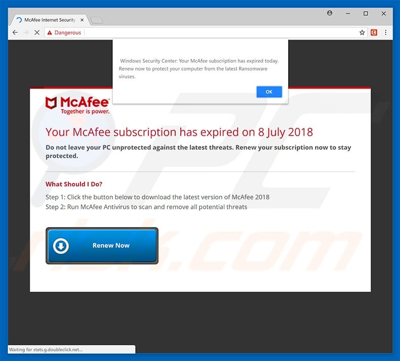 Your McAfee Subscription Has Expired oplichting