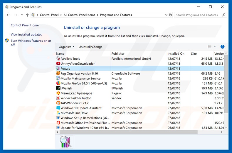 Powzip adware verwijdering via het configuratiescherm