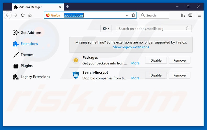 Verwijder search323892.xyz gerelateerde Mozilla Firefox extensies