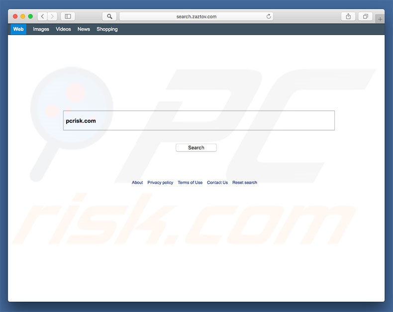 search.zaztov.com browserkaper op een Mac computer