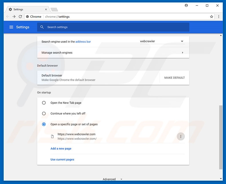 Verwijder webcrawler.com als startpagina in Google Chrome