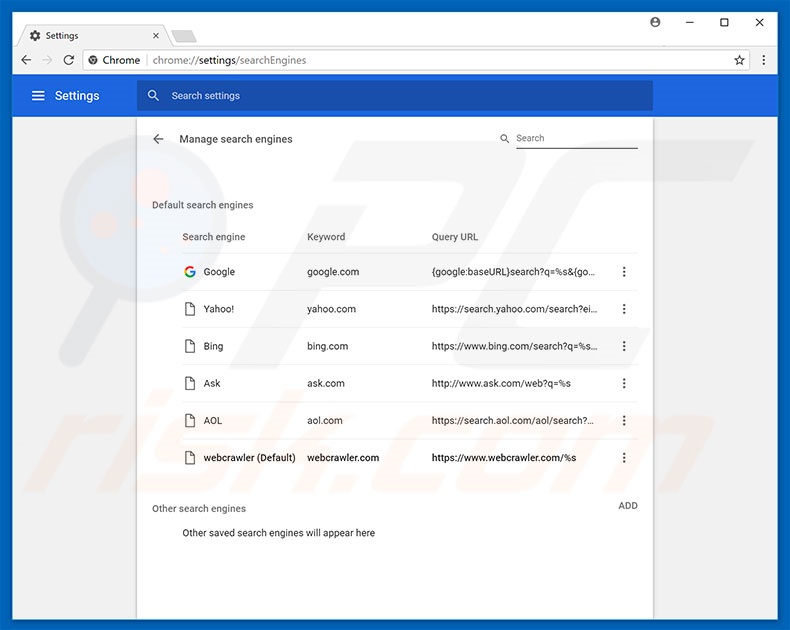 Verwijder webcrawler.com als standaard zoekmachine in Google Chrome