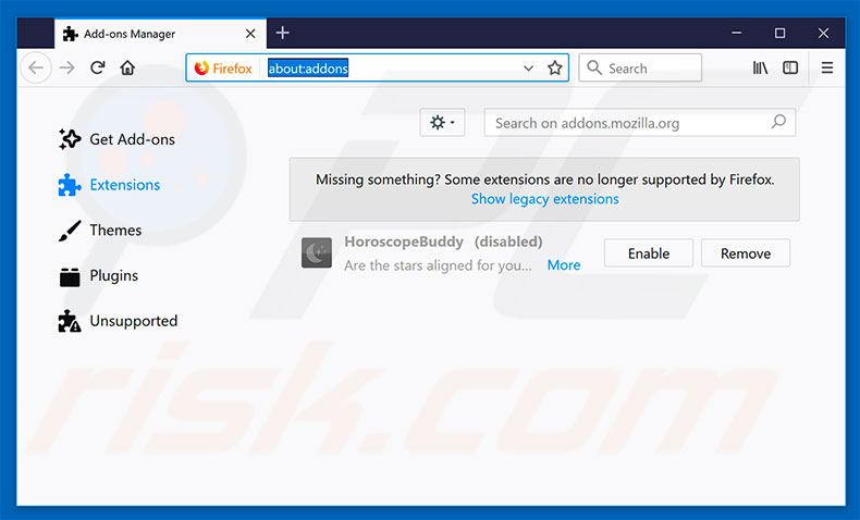 Verwijder fraduleuze extensies uit Mozilla Firefox stap 2