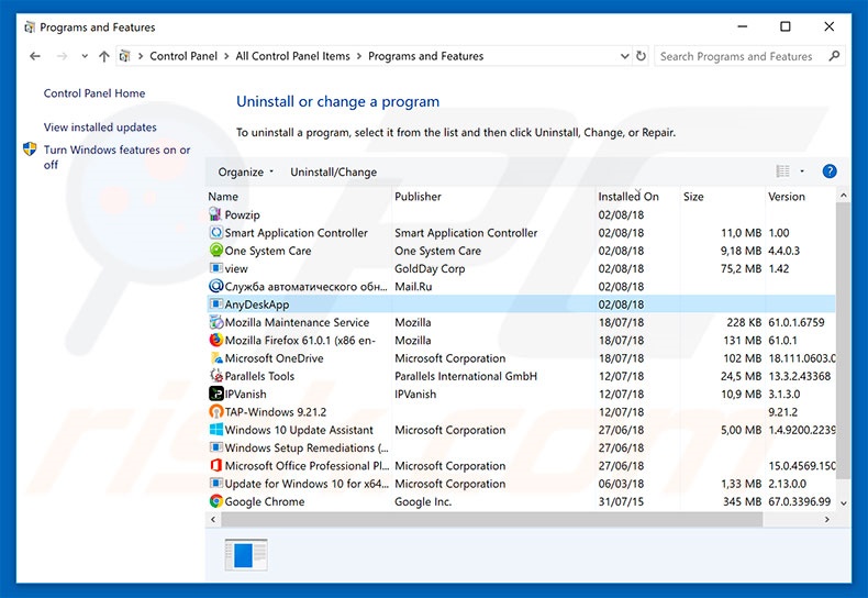 AnyDesk adware verwijderen via Configuratiescherm