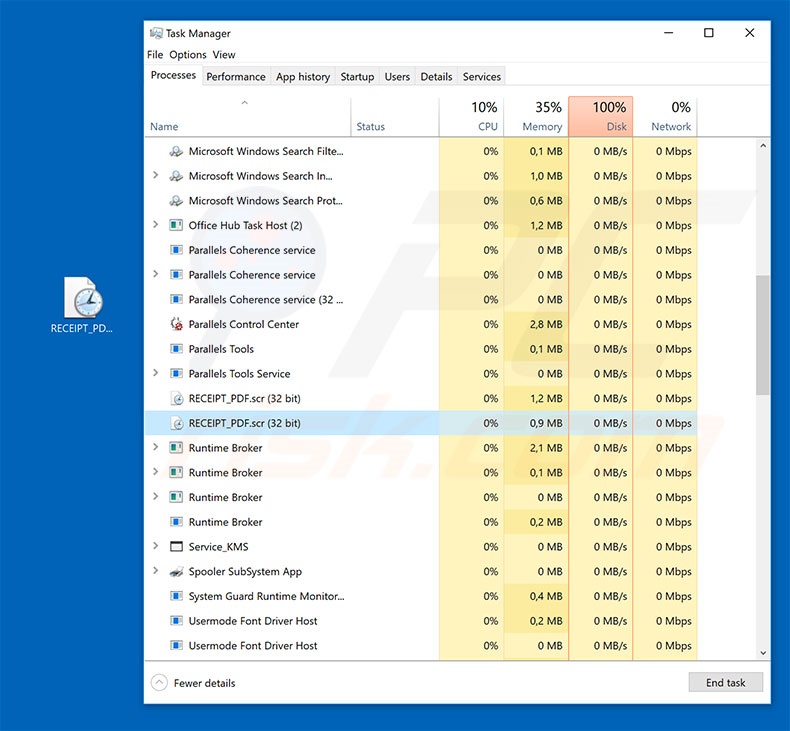 LokiBot trojan in Windows Taak Manager