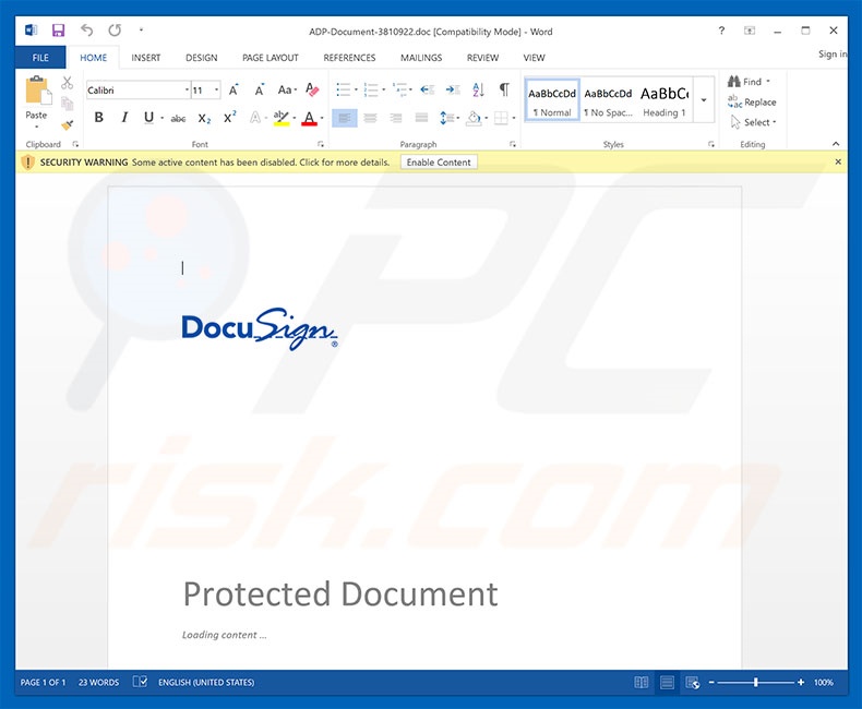 Kwaadaardige bijlage verspreid door DocuSign Email Virus spamcampagne