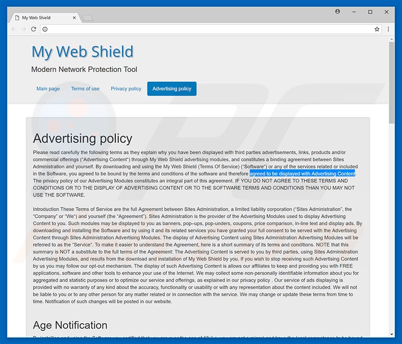 My Web Shield advertentiebeleid