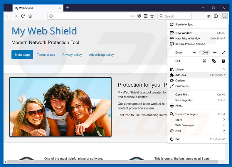 Verwijder de My Web Shield advertenties uit Mozilla Firefox stap 1