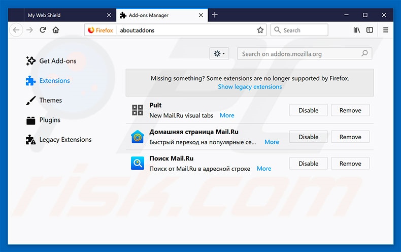 Verwijder de My Web Shield advertenties uit Mozilla Firefox stap 2