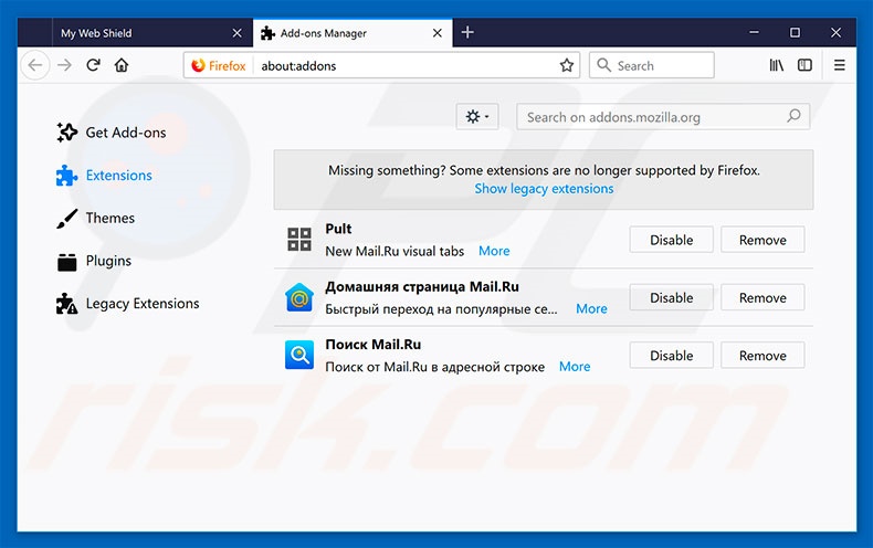 Verwijder de My Web Shield advertenties uit Mozilla Firefox stap 2