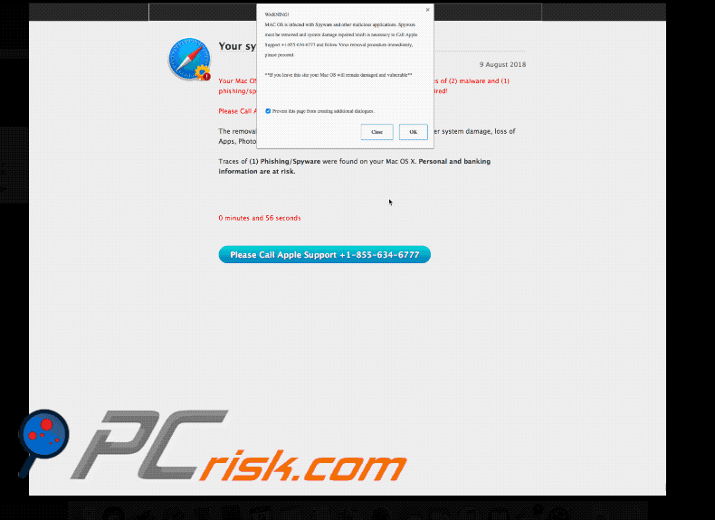 Lay-out van Phishing/Spyware Were Found On Your Mac scam (GIF)