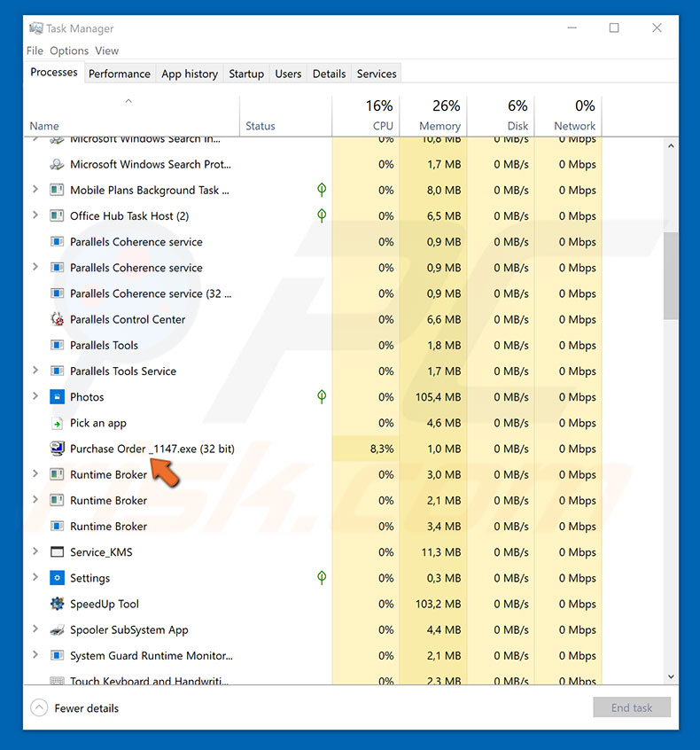 Pony malware in Task Manager