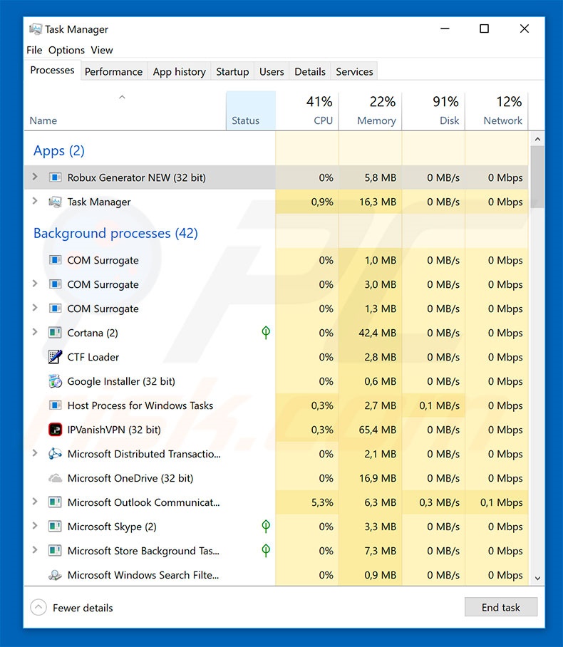 Roblox malware in windows taakmanager