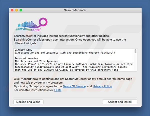 Misleidende installer promoot search.searchmecenter.com