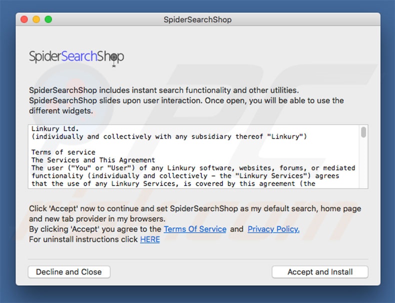 Misleidende installer promoot spidersearchshop.com
