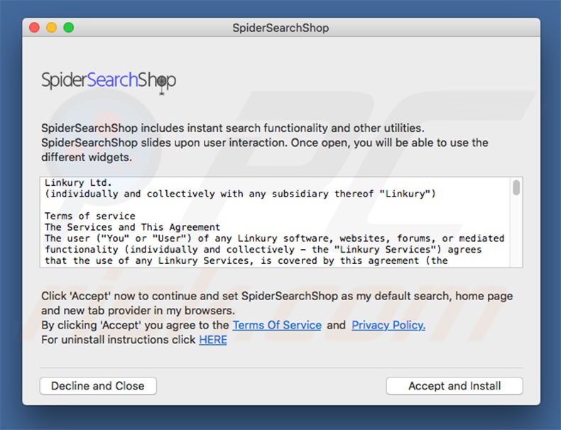 Misleidende installer promoot spidersearchshop.com