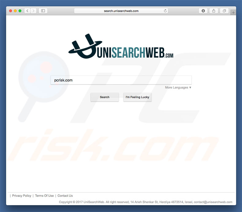 unisearchweb.com browserkaper op een Mac-computer