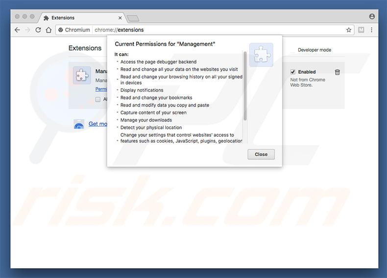 Frauduleuze extensie in Chromium