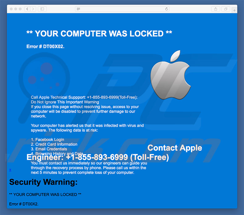 Contact Apple Engineer (Error #DT00X02) oplichting