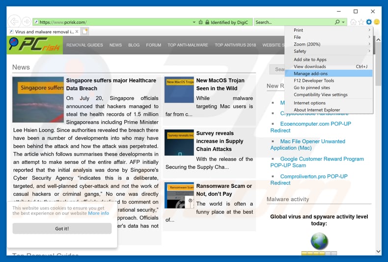 Verwijder dailynews.support ads uit Internet Explorer stap 1