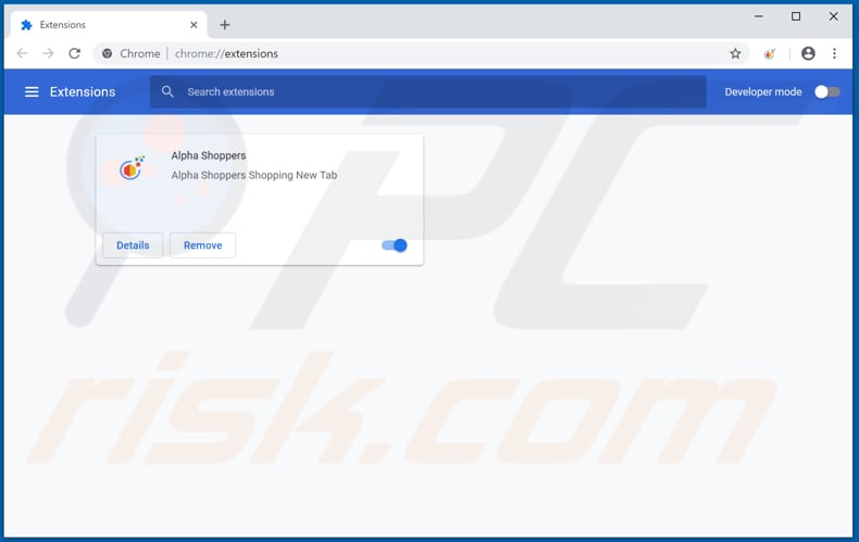 Verwijder aan alphashoppers.co gerelateerde Google Chrome extensies
