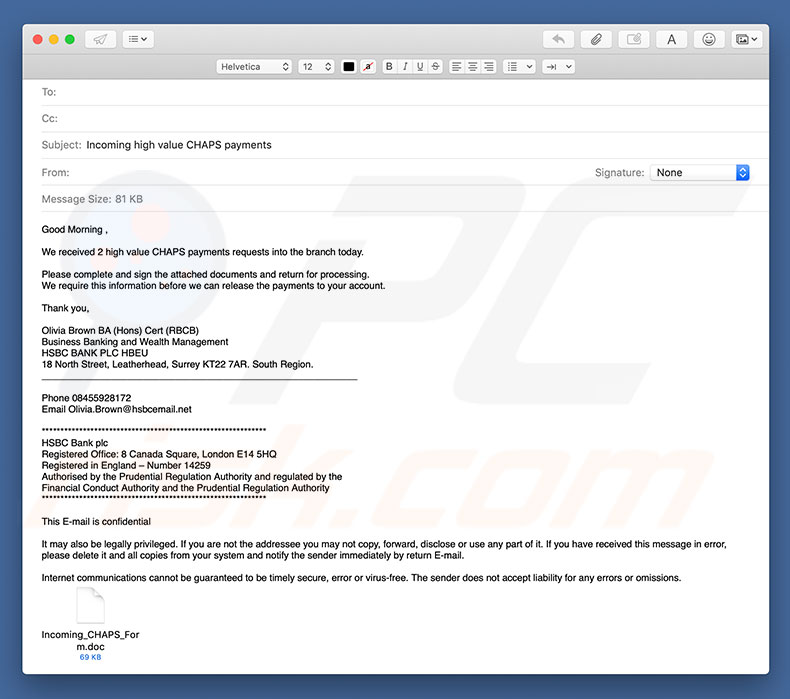 Tweede variant HSBC Email Virus campagne