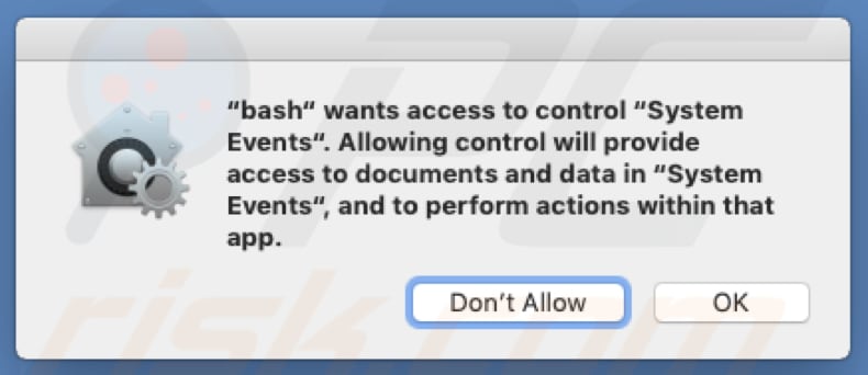 Misleidende pop-up Bash wants to control System Events