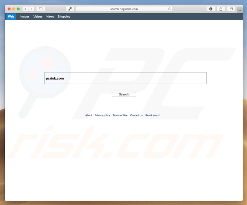 search.hogwarin.com browserkaper op een Mac computer