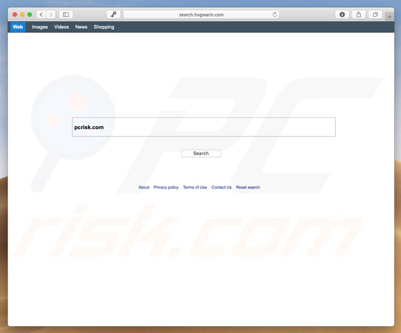 search.hogwarin.com browserkaper op een Mac computer