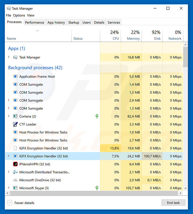 IEncrypt in Windows Taakbeheer