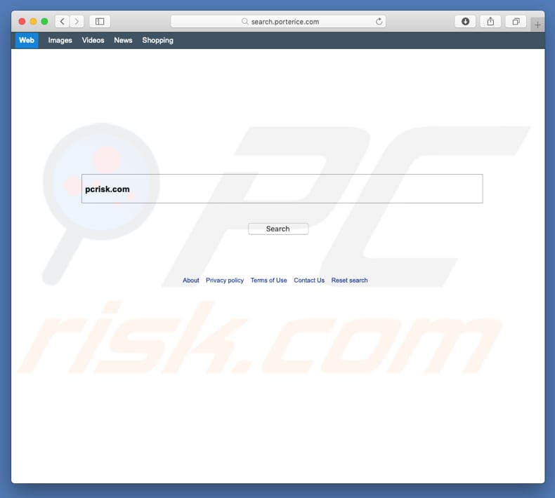 search.porterice.com browserkaper op een Mac computer