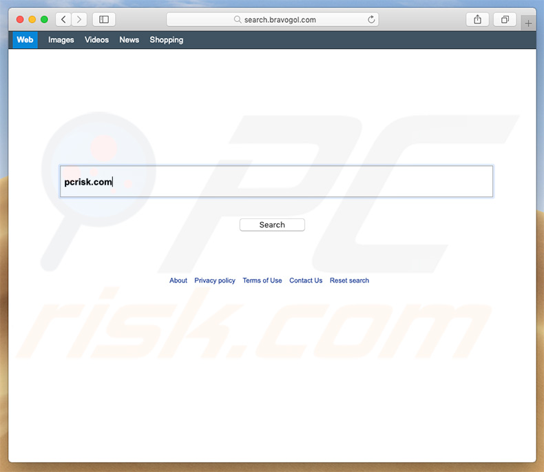 search.bravogol.com browserkaper op een Mac computer