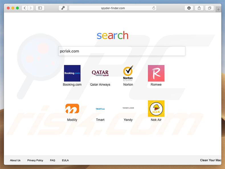 spyder-finder.com browserkaper op een Mac computer