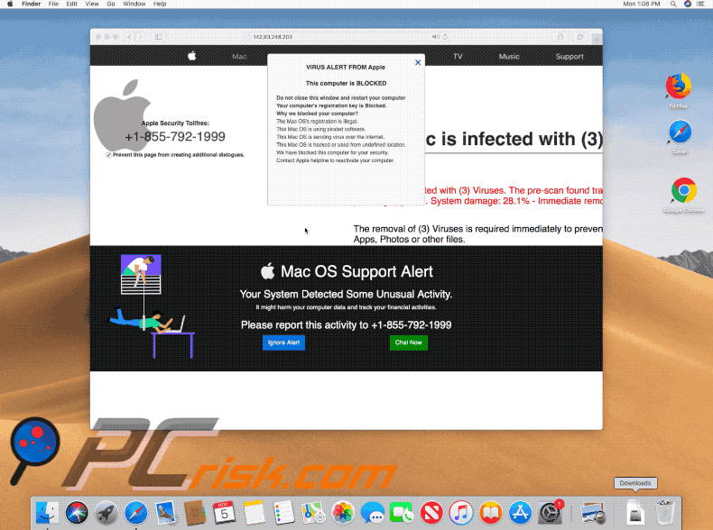Lay-out van de Mac OS Support Alert oplichting (GIF)