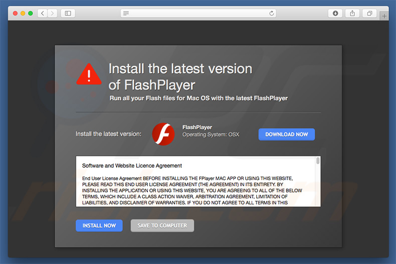 Fake Adobe Flash Player promoting XMRig CPU Miner