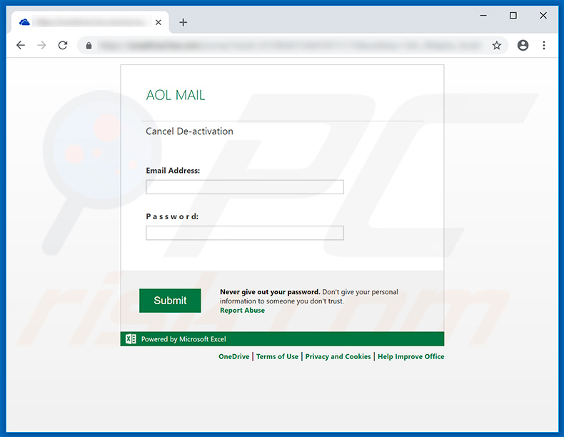Fake AOL Mail website used for phishing