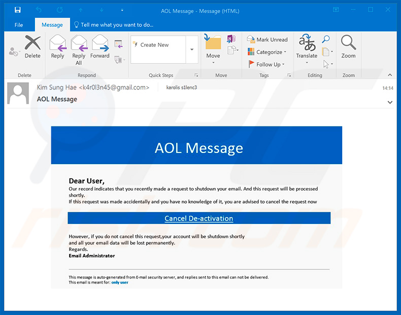 AOL Email Scam spam campaign